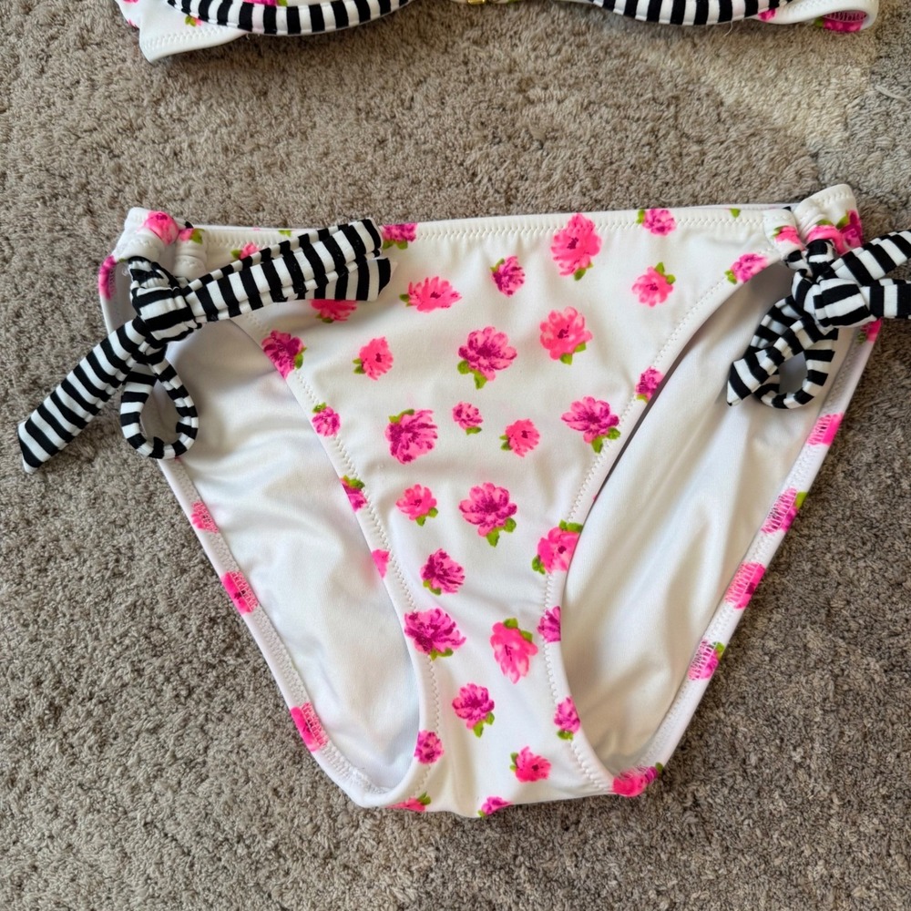 Victorias Secret Floral Striped Push Up Halter Bikini Top White Pink 34C 281678 - Picture 3 of 8
